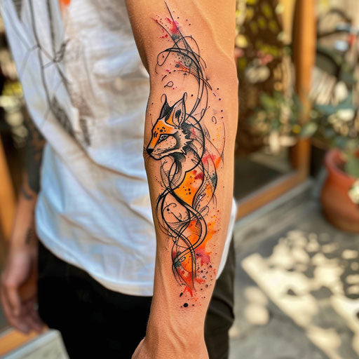 Watercolor tattoo of a wild animal with abstract shapes