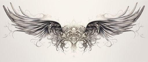 Tattoo wings drawing design, angelic photo style symmetrical