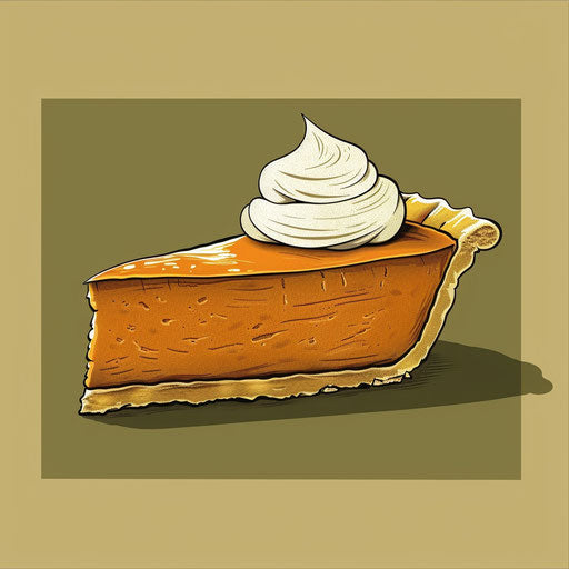 Pumpkin pie clipart with muted olive background and soft linework