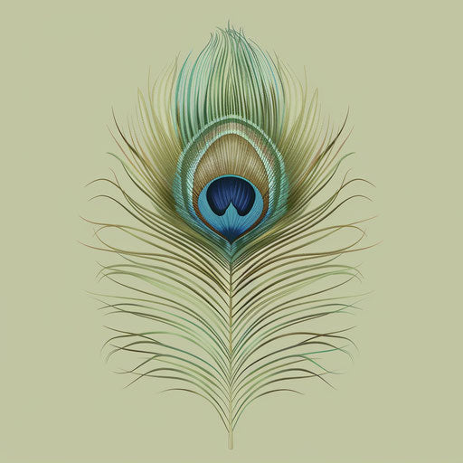 Peacock feather clipart with flat, muted olive background