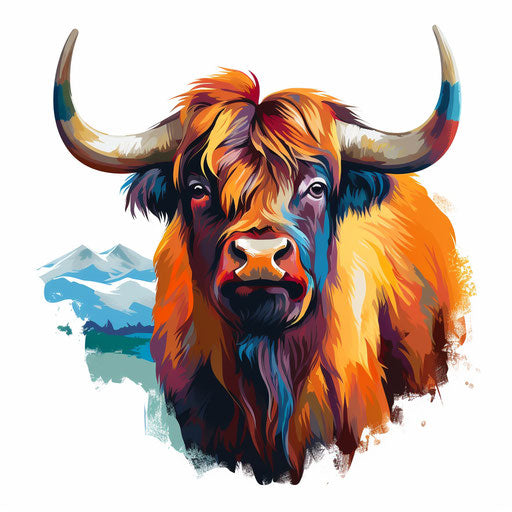 Yak clipart in the style of Oil painting, on a white background
