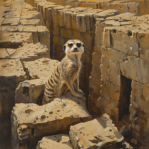 Meerkat navigating a maze of rocks