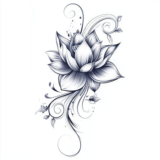Flat tattoo sketch of lotus flower on back shoulder