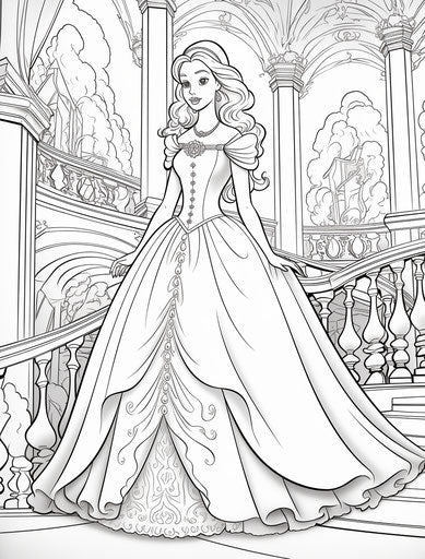 Disney princess coloring page in grandiose environment style