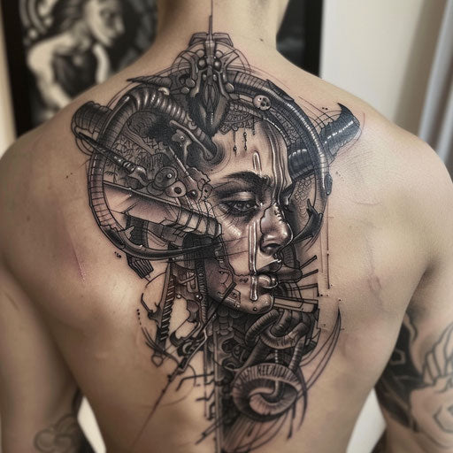 Divine tattoo with dark surrealism