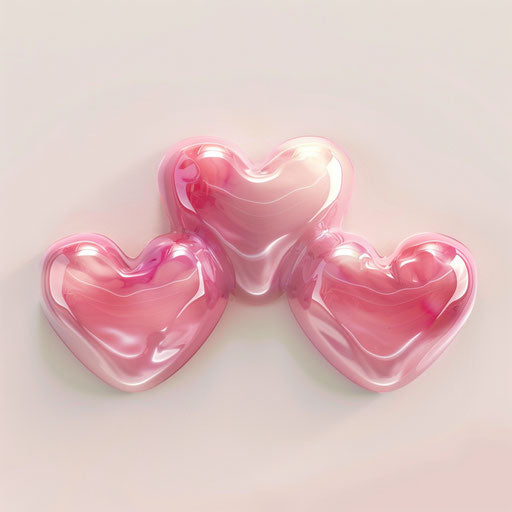 Three pink heart icons on white background, beautiful and symmetrical style