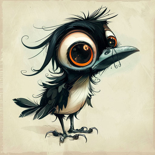 Vintage tattoo sketch of a magpie with oversized eyes