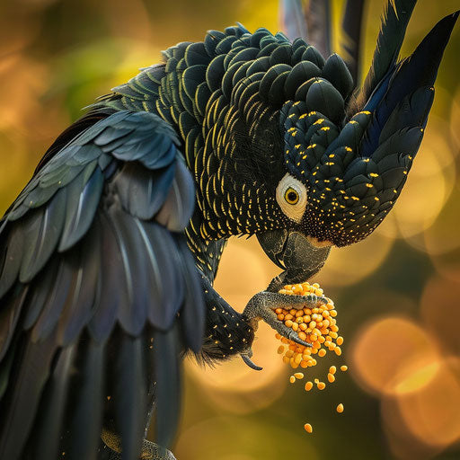 Yellow-tailed black cockatoo feeding on native seeds