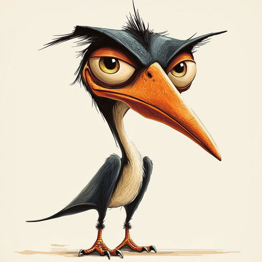 Humorous caricature of a pterodactyl with human characteristics