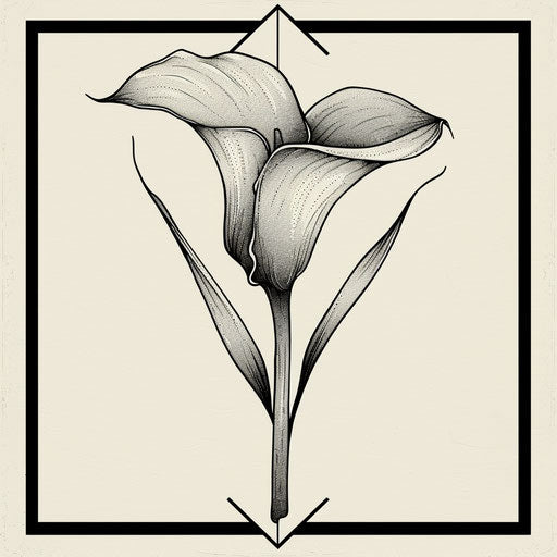 Art deco-inspired tattoo sketch of a calla lily in clipart style