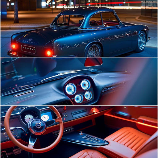 1966 Volvo P1800 electric-modified with LED headlights and futuristic dashboard, past meets future