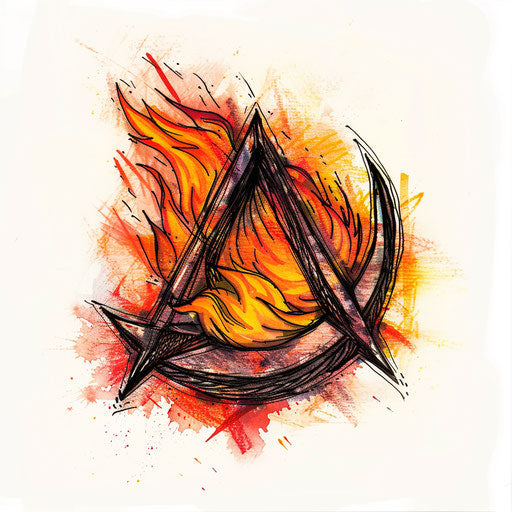 Clipart style tattoo sketch featuring an anarchy symbol with flames