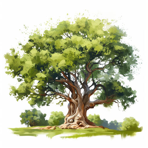Tree drawing in Oil painting style, white background