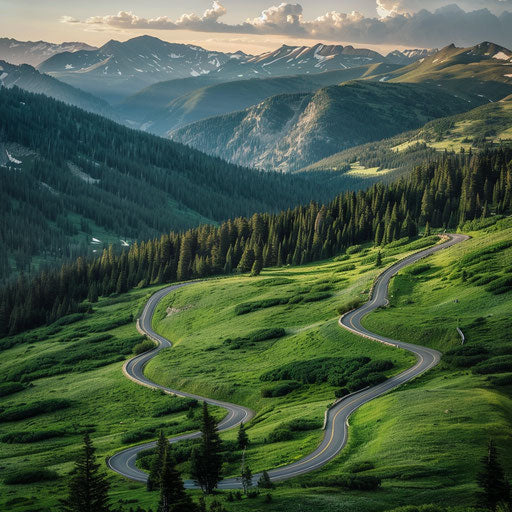 Ridge road in summer, lush greenery, expansive views