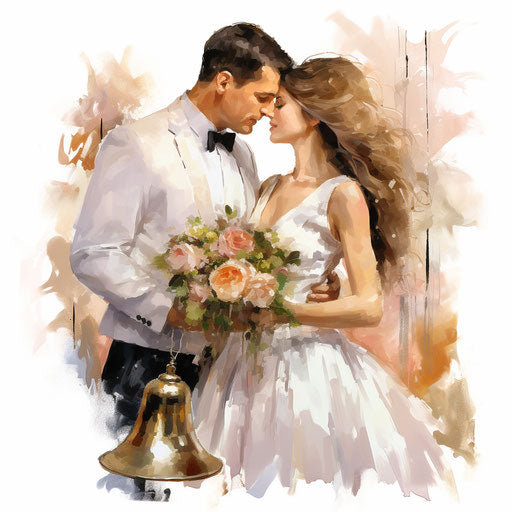 Wedding bells in oil painting style on white background