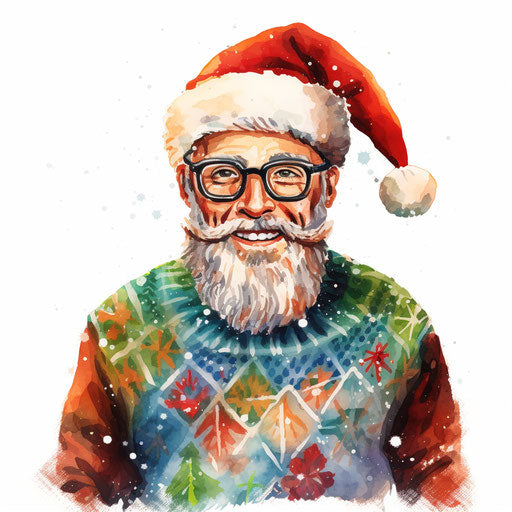 Ugly Christmas sweater clipart in the style of Impressionistic Art, on a white background