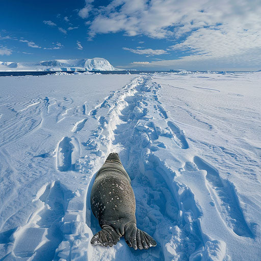 Walrus seal's flipper prints leading to the ocean