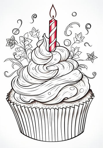 Happy Birthday Christmas cupcake coloring page for adults
