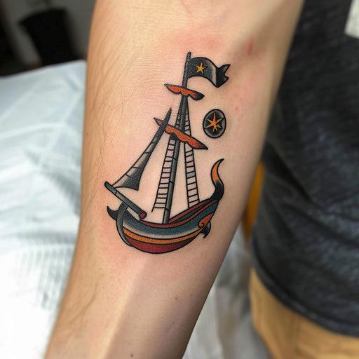 Small tattoo with nautical theme, in Sailor Jerry style