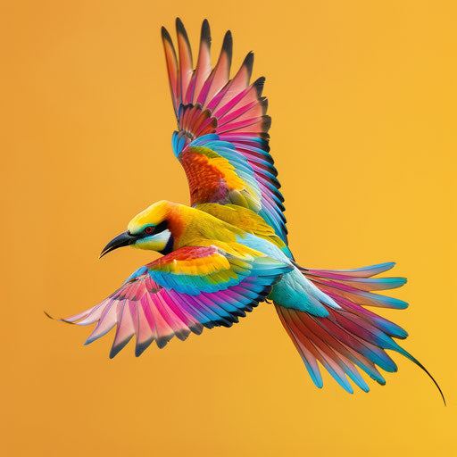 Colorful bird in flight, symbolizing freedom and diversity