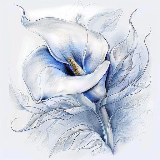 Clipart tattoo sketch of a calla lily with a frosty winter theme