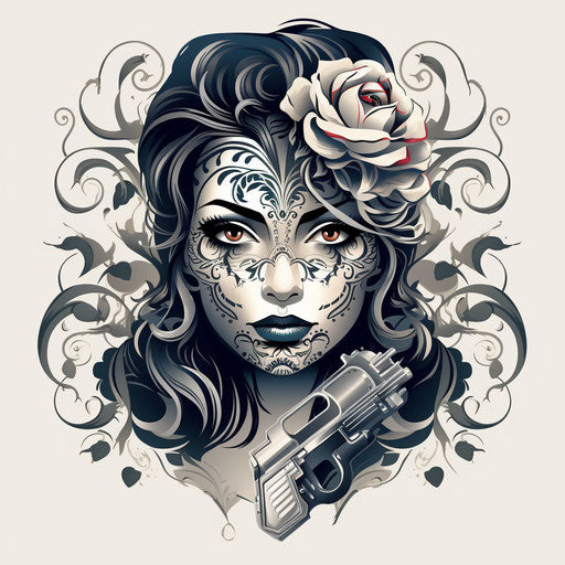 Girl with gun in mask vector illustration