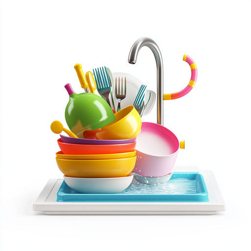 3D dishes on flat white background