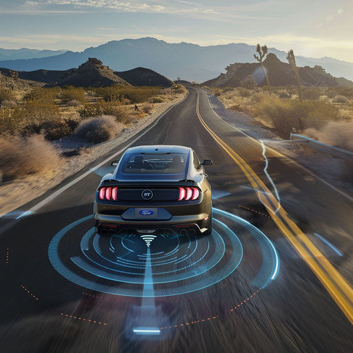 A fully autonomous Ford Mustang GT Shelby Classic with advanced radar sensors