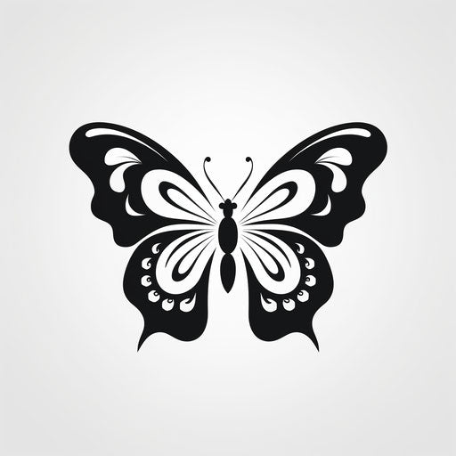 Black and white butterfly tattoo design, traditional minimalist style