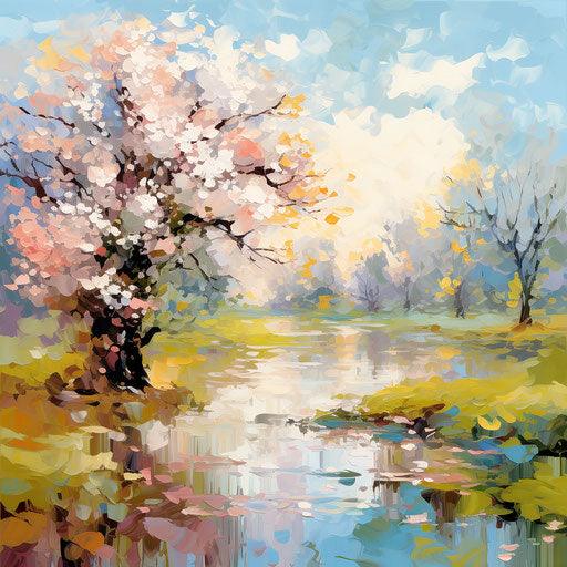 Spring clipart in the style of Impressionistic Art, on white background