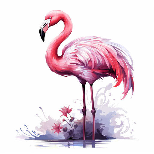 Flamingo clipart in the style of Oil painting, on a white background