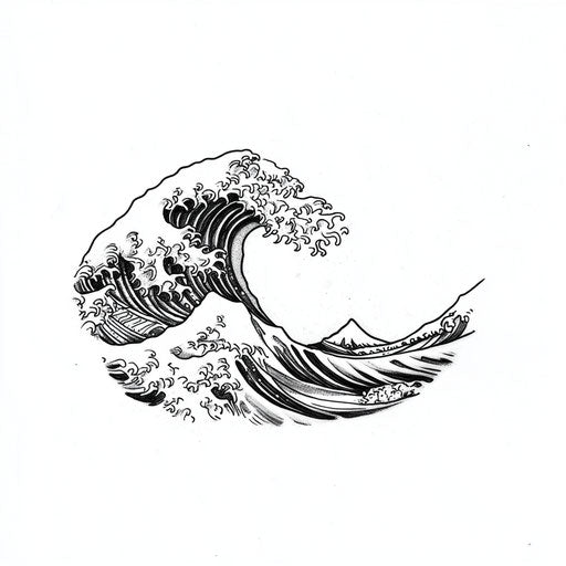 Flat tattoo sketch of wave breaking for men