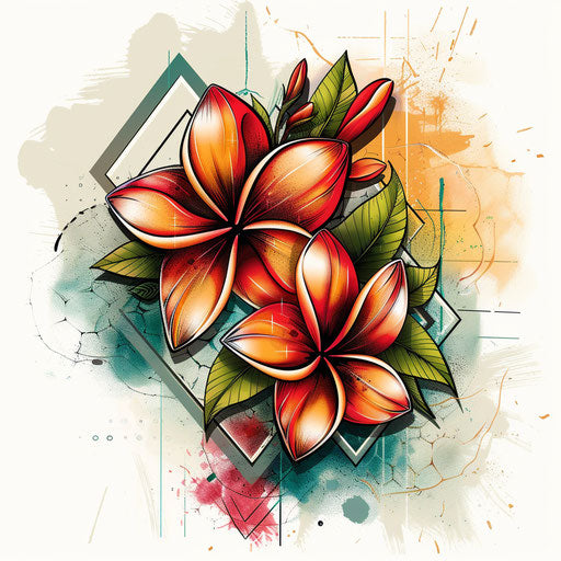 Modern tattoo sketch of plumeria with geometric shapes