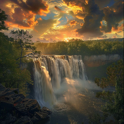 Noccalula Falls, Alabama, dramatic evening light