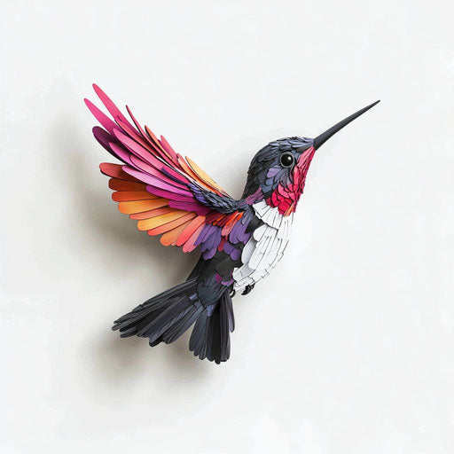 3D hummingbird on flat white background, isolated clipart