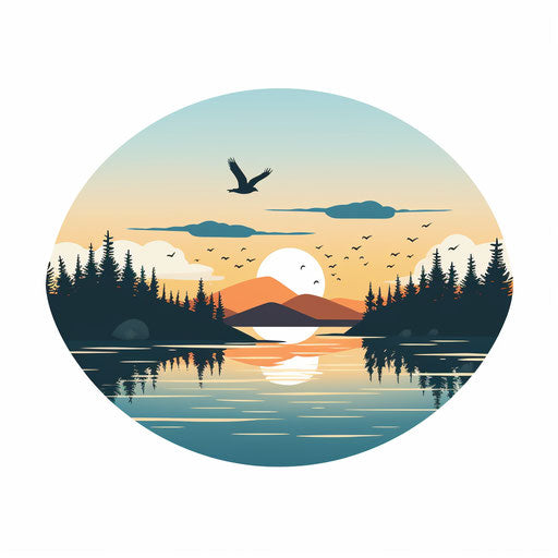 Minimalist lake illustration on white background