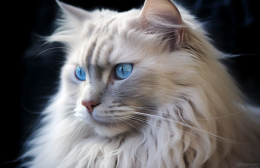 Long-haired Asian cat looking at the camera