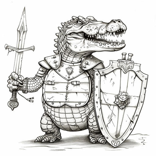 Crocodile knight with sword and shield