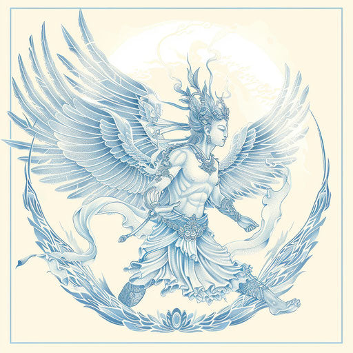 Flat tattoo sketch of a flying angel in clipart style