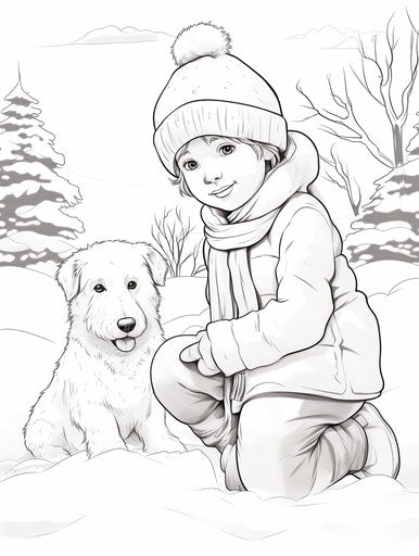 Child playing with snowman under snow