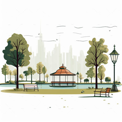 Park clipart in the style of Minimalist, on a white background