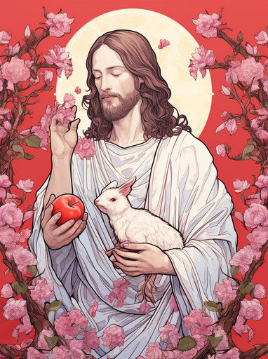 Jesus is holding a piece of bread in his hands