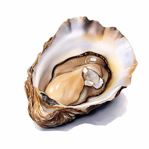 Oyster clipart in the style of an oil painting, on a white background