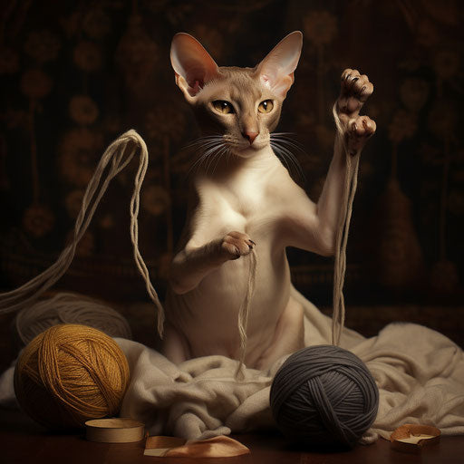 Oriental shorthair cat playing with yarn