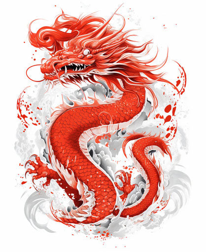 Chinese dragon tattoo in light red