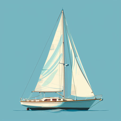 Sailboat clipart in photo realistic style with a flat random background, minimalist design and subtle shading
