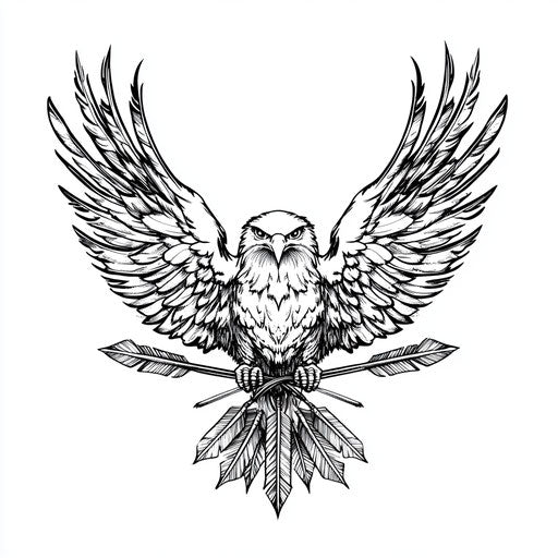 Eagle tattoo with arrows on hand in flat style