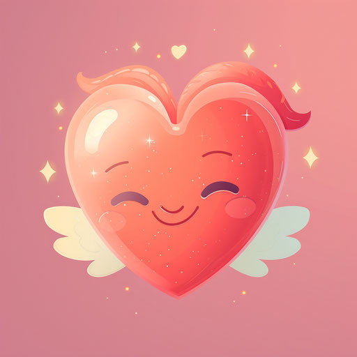 Animated angel heart in kawaii and dynamic style