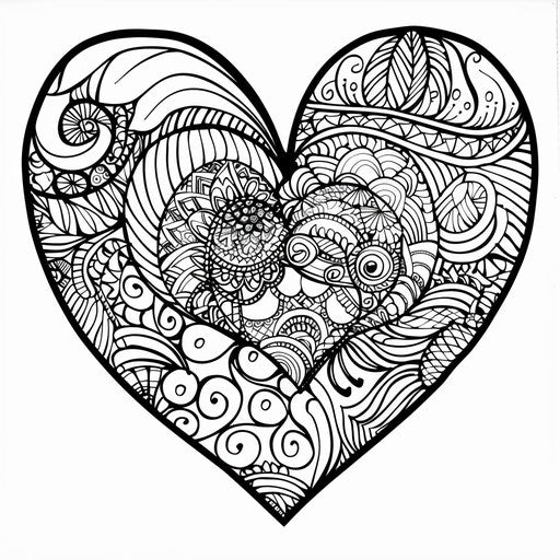 Whimsical Valentine's Day heart with intricate patterns