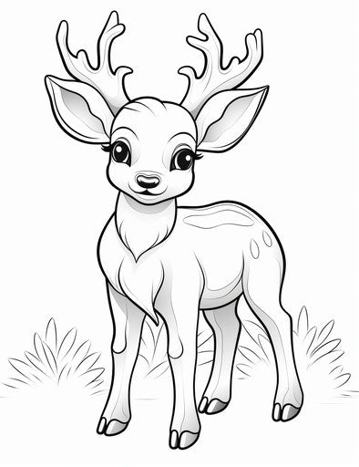 Reindeer Coloring Pages, in the style of captivating, plush doll art, simple line drawings, simple, rounded, pretty, ilford pan f 24:31